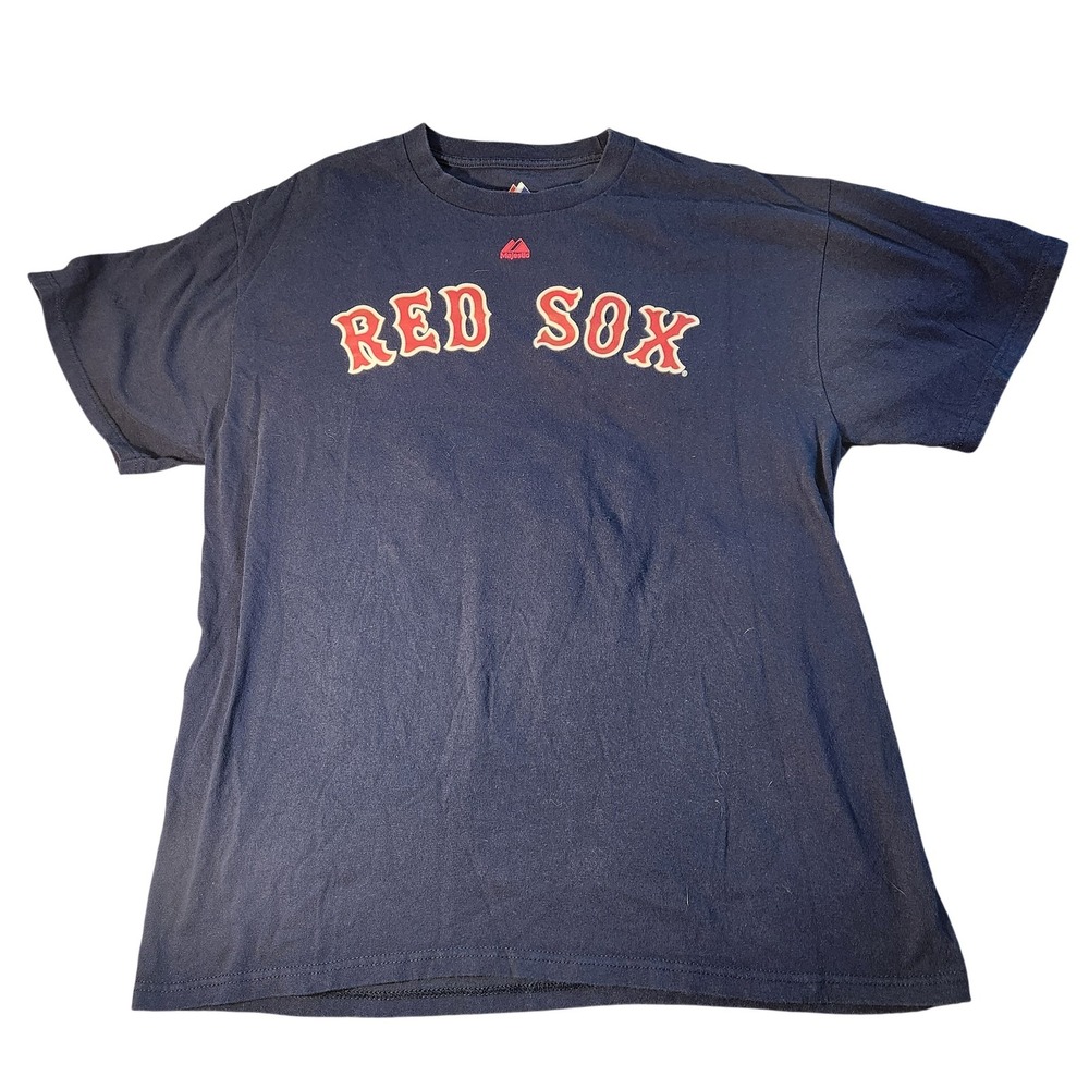 Boston Red Sox Shirt Mens Large Navy Blue MLB Baseball Pedroia 15 Majestic Tee